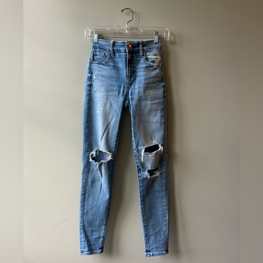 American Eagle Outfitters Blue Skinny Jeans Distressed